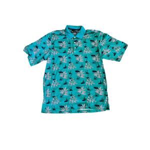 Wedge Golf Polo Shirt Adult Large Green Palm Leaf Short Sleeve Casual Mens Large